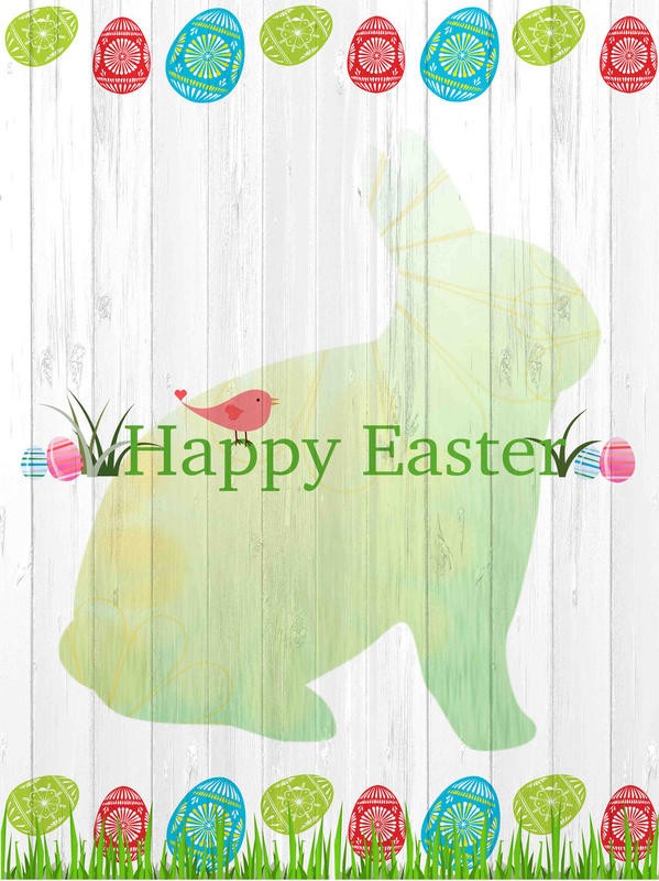 Kimberly Allen, HAPPY EASTER I (Ostern, Osterhase, Ostereier, Grafik, Typografie,  Kinderzimmer, Wohnzimmer, Treppenhaus,  Wunschgröße, bunt)