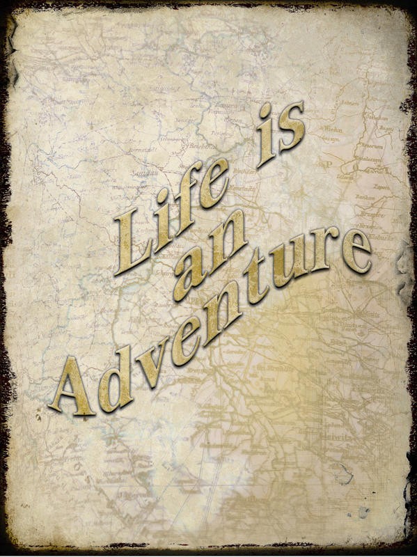 Kimberly Allen, ADVENTURE II (Typografie, Forschung, Abenteuer, Landkarte, Motivation, Nostalgie, Grafik, Wohnzimmer, Treppenhaus,  Wunschgröße, beige)