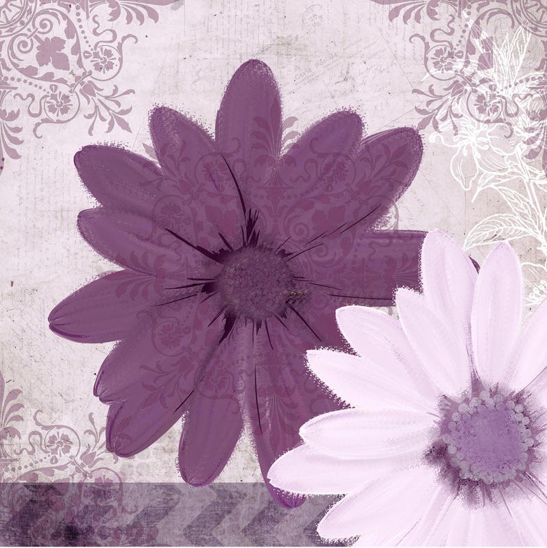 Kimberly Allen, PURPLE BLOOM II (Blume, Blüte, florale Muster, Ornamente, dekorativ, Grafik, Wohnzimmer, Treppenhaus, Schlafzimmer, Wunschgröße, violett/flieder)