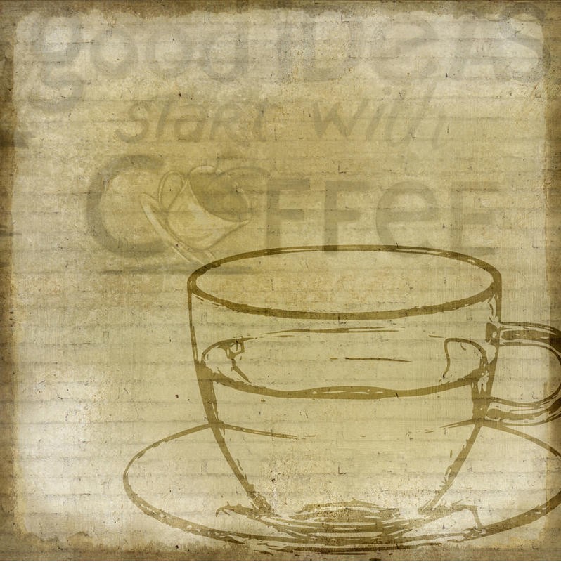 Kimberly Allen, START WITH COFFEE I (Kaffeetasse, Tasse, Motivation, Grafik, Wohnzimmer, Treppenhaus,  Küche, Esszimmer, Wunschgröße, beige)