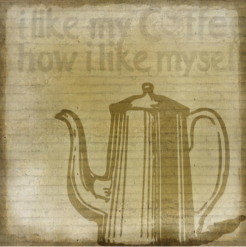 Kimberly Allen, START WITH COFFEE II (Kaffeetasse, Kanne, Kaffeekanne, Motivation, Grafik, Wohnzimmer, Treppenhaus,  Küche, Esszimmer, Wunschgröße, beige)