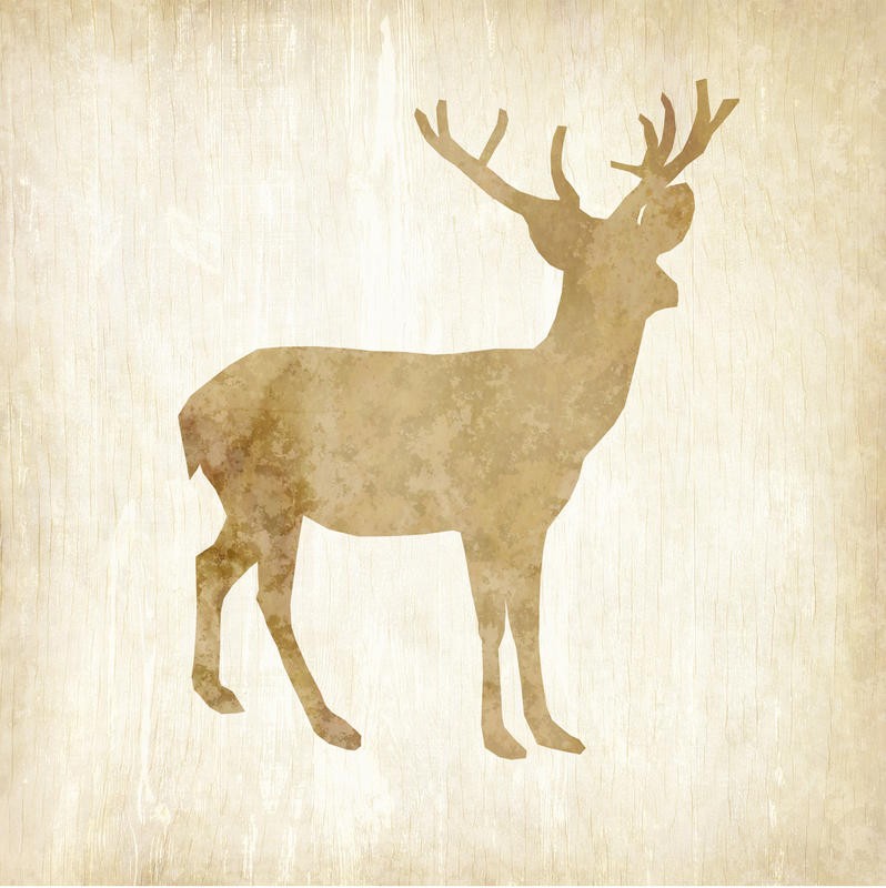 Kimberly Allen, IN THE WILD III (Hirsch, Silhouette, Schatten, stilisiert, Malerei, Tier, zeitgenössisch, Wohnzimmer, Treppenhaus, Wunschgröße, beige)