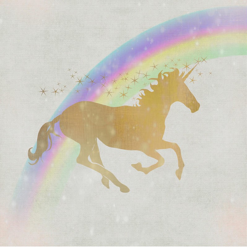 Kimberly Allen, FOLLOW THE RAINBOW I (Einhorn, Regenbogen, Sterne,  Märchenwelt, Traumwelt,  Wohnzimmer, Treppenhaus, Schlafzimmer, Kinderzimmer,  Wunschgröße, pastell/bunt)