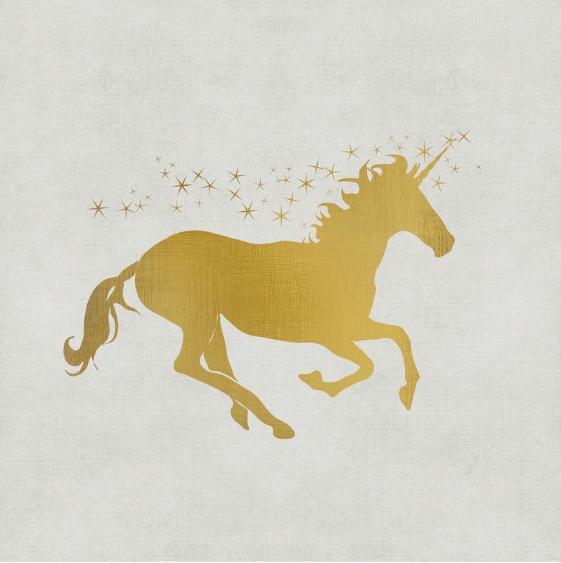 Kimberly Allen, UNICORN IN GOLD I (Einhorn, Sterne,  Märchenwelt, Traumwelt,  Wohnzimmer, Treppenhaus, Schlafzimmer, Kinderzimmer,  Wunschgröße, gold)