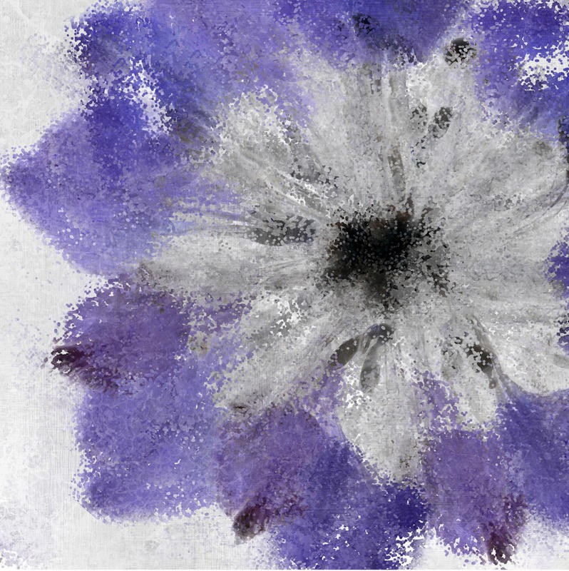 Kimberly Allen, NAVY BLOOM II (Blume, Blüte, modern, dekorativ, Malerei, Wohnzimmer, Treppenhaus, Schlafzimmer, Wunschgröße, lila/grau)