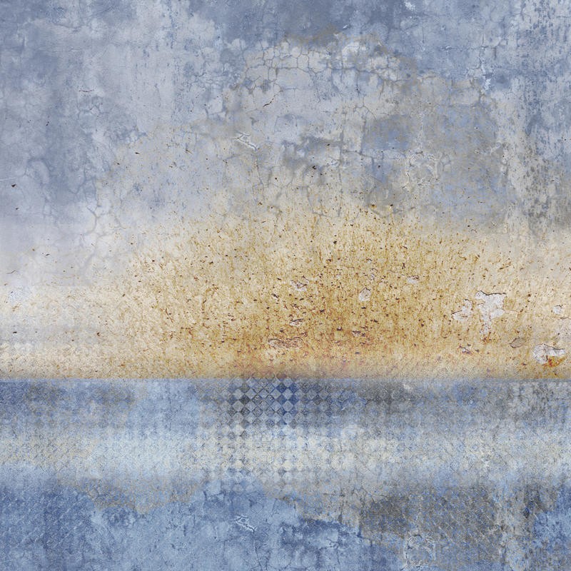 Kimberly Allen, IN BLUE I (Abstrakte Malerei, Struktur, Raster, modern,  Wohnzimmer, Treppenhaus, Büro, Wunschgröße,  beige/blau)