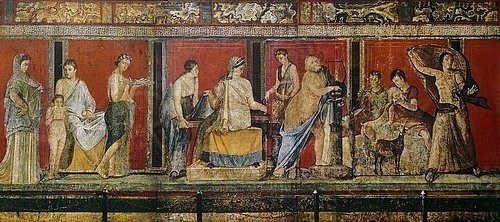 Pompeji, Fresko, Dionysische Mysterien (Wunschgröße, Antike Kunst, Wandmalerei, römisch, Pompeji, Villa dei Misteri, Götter,  Archäologie, Esszimmer, bunt)