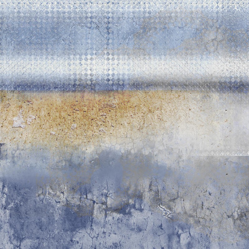 Kimberly Allen, IN BLUE II (Abstrakte Malerei, Struktur, Raster, modern,  Wohnzimmer, Treppenhaus, Büro, Wunschgröße,  beige/blau)
