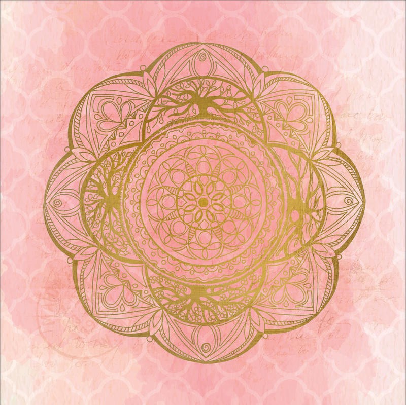 Kimberly Allen, MEDALLION I (Malerei, Muster, Ornamente, filigran, zart, floral,  Wohnzimmer, Treppenhaus,  Wunschgröße, rosa/gold)