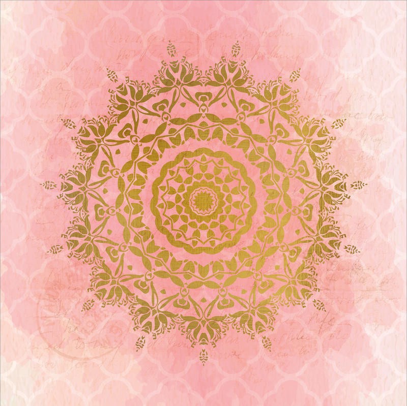 Kimberly Allen, MEDALLION III (Malerei, Muster, Ornamente, filigran, zart, floral,  Wohnzimmer, Treppenhaus,  Wunschgröße, rosa/gold)