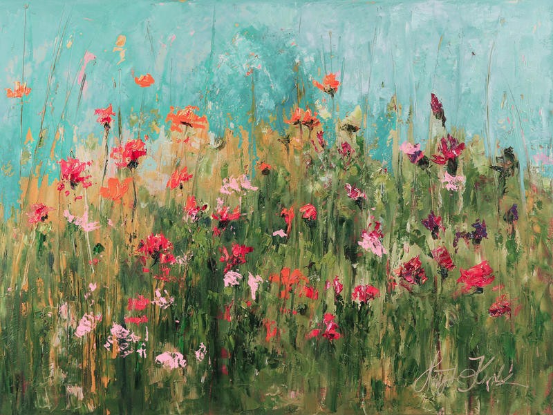 Kruk, SPRING IN YOUR DAY (Blumenwiese, Blumen, Blüten,  modern, abstrahiert, Pflanzen,  Wohnzimmer, Treppenhaus, Esszimmer, Malerei, Wunschgröße, bunt)
