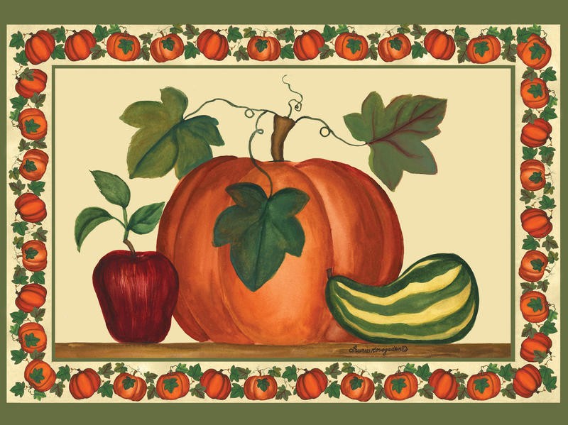 Laurie Korsgaden, HARVEST BOUNTY (Apfel, Kürbis, Herbst, Thanksgiving, Erntedankefest,  Wunschgröße, Malerei, Esszimmer, Küche, Treppenhaus, bunt)
