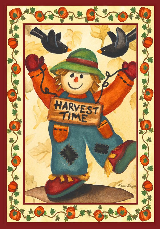Laurie Korsgaden, HARVEST TIME (Vogelscheuche, Vögel, Herbst, Thanksgiving, Erntedankefest, naiv, lustig, Wunschgröße, Malerei, Esszimmer, Kinderzimmer, Treppenhaus, bunt)