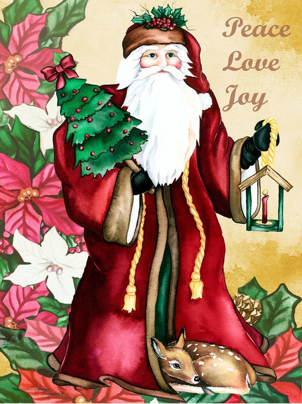 Laurie Korsgaden, ST. NICHOLAS (Weihnachten, Weihnachtsmann, Weihnachtsbaum, Tannenbaum, Stechpalme, Winter, Wunschgröße, Malerei, Kinderzimmer, Treppenhaus, bunt)