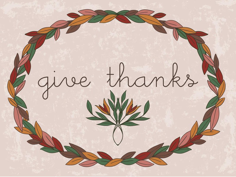 Laura Lobdell, HARVEST WREATH GIVE THANKS (Erntedankfest, Herbst, Spruch, Motivation, Inspiration, Blätterkranz, Grafik, Kalligrafie, Wunschgröße, Treppenhaus, bunt)