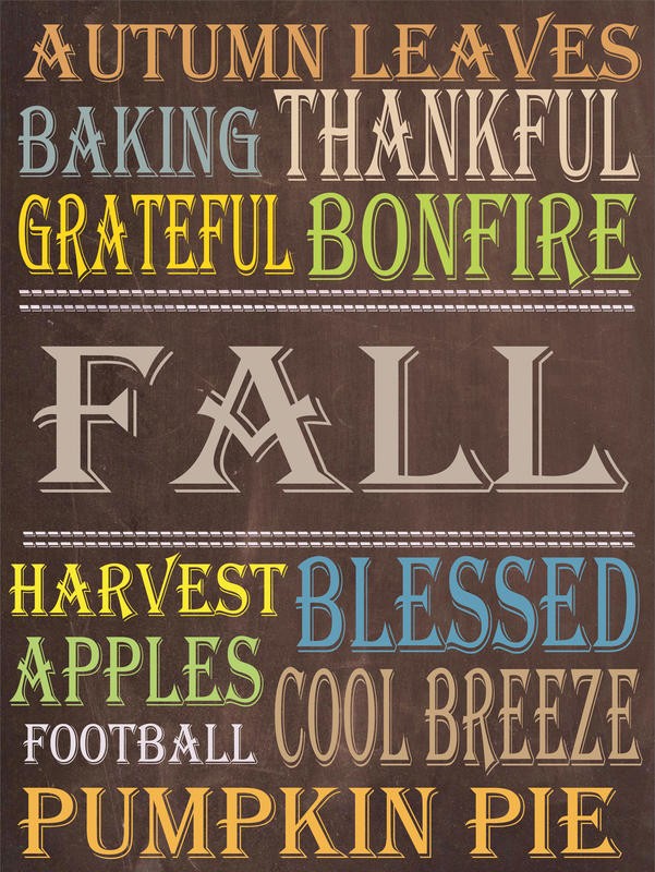 Olivia Jean, FALL WORDS (Typografie, Buchstaben, Herbst, Entedank, Wörter, Begriffe, Treppenhaus, Grafik, Wunschgröße, bunt)