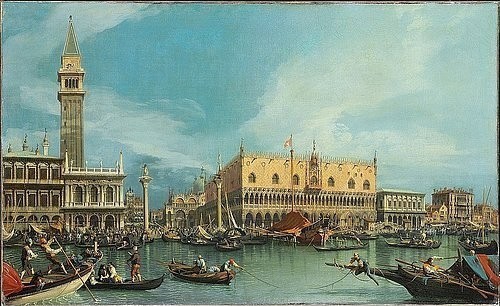 Canaletto (Giovanni Antonio Canal), Der Molo in Venedig, von dem Bacino di San Marco aus gesehen. (Canaletto (Giovanni Antonio Canal),1697-1768,Christie's Images Ltd,Öl auf Leinwand,18. Jahrhundert,canaletto,italien,venedig,vedute,stadtansicht,boote,gondoliere,markusturm,markusdom,dogenpalast,italienisch)