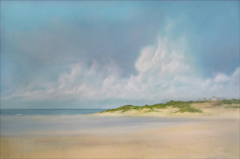Peter Laughton, IN THE DISTANCE (Meer,  Himmel, Wolken, Strand, Düne, Sand, Einsamkeit, maritim, Malerei, Horizont, Wohnzimmer, Büro, Treppenhaus, Wunschgröße, bunt)