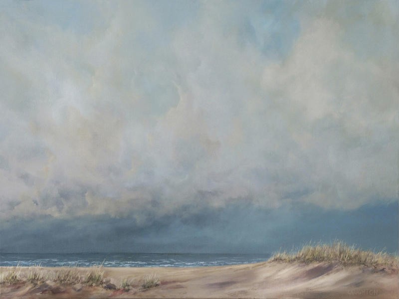 Peter Laughton, EXTENT (Meer, Wasser, Himmel, Wolken, Strand, Düne, Einsamkeit, maritim, Malerei, Horizont, Wohnzimmer, Büro, Treppenhaus, Wunschgröße, bunt)