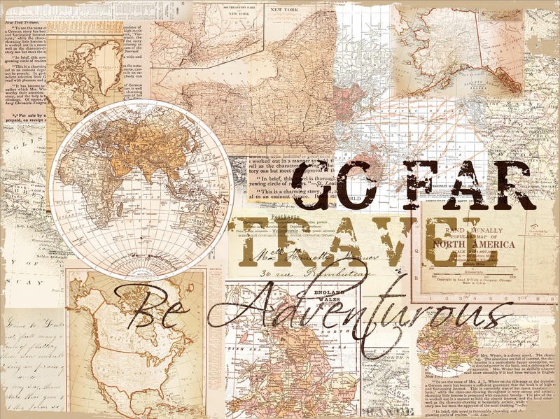 Ophelia & Co, BE ADVENTUROUS (Weltkarte, Motivation, Reisen, Abenteuer, Nostalgie, Vintage, Grafik, Wunschgröße, Wohnzimmer, Treppenhaus, Büro, sepia, grau/braun)