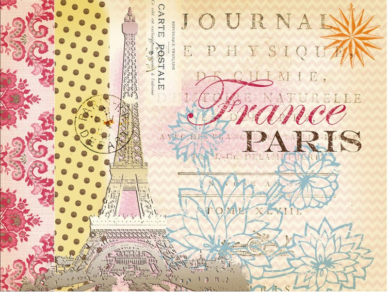 Ophelia & Co, COLORFUL PARIS II (Paris, Eiffelturm, Wahrzeichen, Symbol, Frankreich, Ornamente, Blumen, Vintage, Typologie, Nostalgie, Grafik, Wunschgröße, Wohnzimmer, Treppenhaus, sepia, bunt)