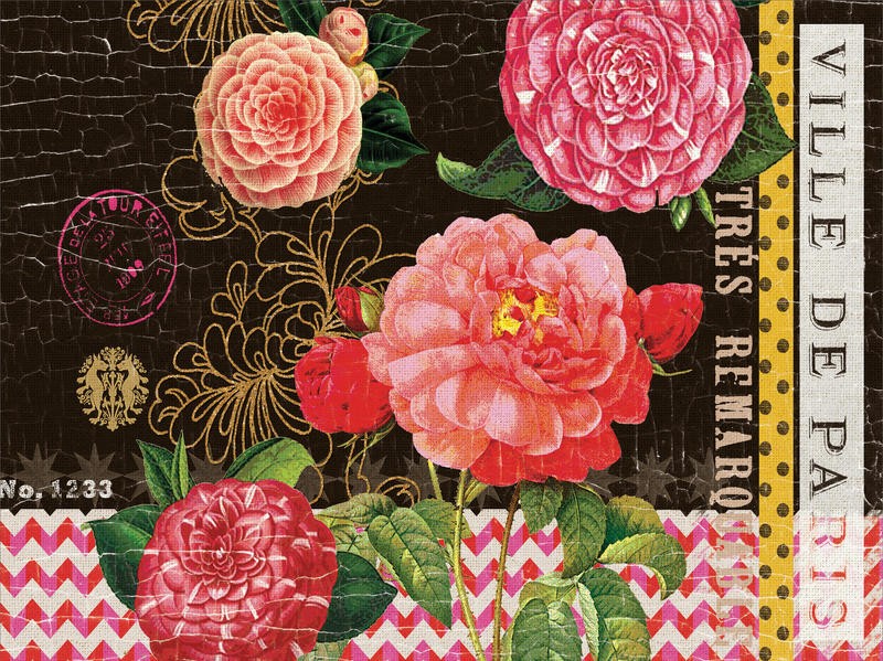 Ophelia & Co, VIBRANT FLORA (Blumen, Blüten, Rosen, Vintage, Nostalgie, Grafik, Wunschgröße, Wohnzimmer, Treppenhaus, bunt)