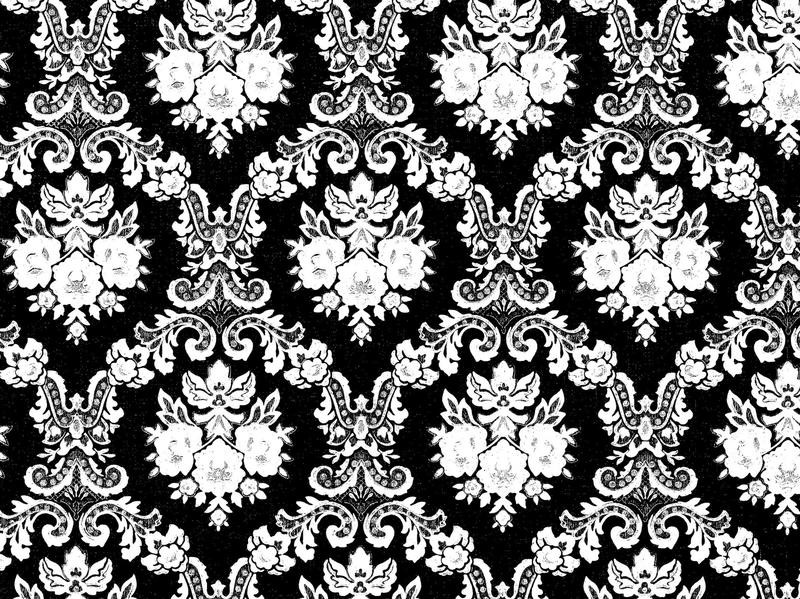 Ophelia & Co, DAMASK IN BLACK (Muster, Damast, Tapetenmuster, florale Ornamente, dekorativ, Treppenhaus, Wohnzimmer, Wunschgröße, Grafik, schwarz/weiß)