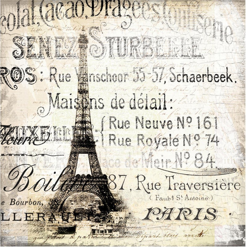 Ophelia & Co, PARIS PAGE (Paris, Eiffelturm, Wahrzeichen, Symbol, Werbung, Typologie, Nostalgie, Grafik, Wunschgröße, Wohnzimmer, Treppenhaus, sepia, grau/braun)