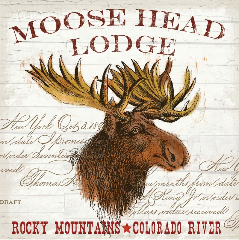 Ophelia & Co, LODGE II (Elch, Wild, Nostalgie, Kalligrafie, Rocky Mountains, Lodge, Unterkunft, Werbung, Wunschgröße, Grafik, Wohnzimmer, Esszimmer, bunt)