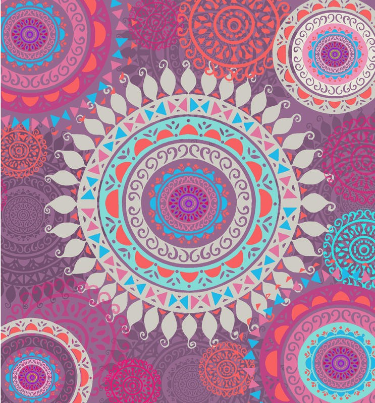 Ophelia & Co, BOHO SPHERES III (Muster, Ornament, Kreise, Hippie, Boho, Sphären, Nostalgie, Vintage, Jugendzimmer, Treppenhaus, Wohnzimmer, Wunschgröße, lila bunt)