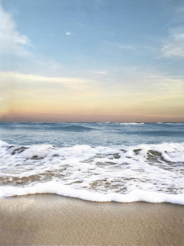 Joseph Rowland, SUNRISING WAVE I (Meer, Sand, Strand, Welle, Horizont, Meeresbrise, maritim, Sonnenaufgang, Fotokunst, Wohnzimmer, Treppenhaus, Wunschgröße, bunt)