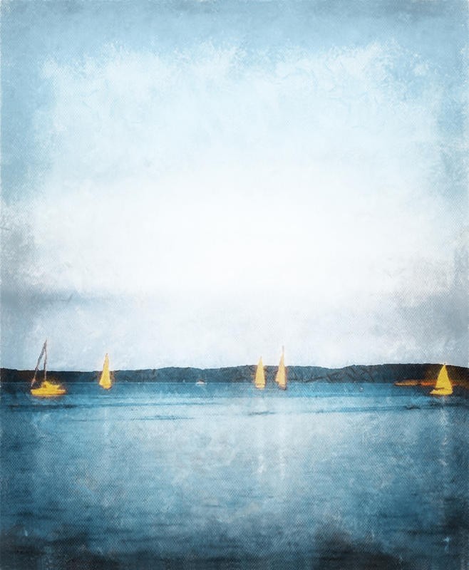 Joseph Rowland, PAINTED SAILBOATS (Meer, Meeresbrise, Segelboote, maritim, Horizont, Fotokunst, Wohnzimmer, Treppenhaus, bunt)