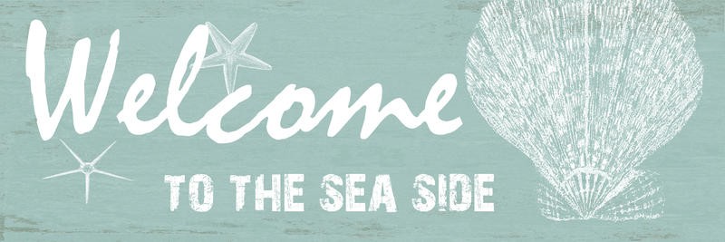 Sheldon Lewis, TO THE SEA I (Schild, maritim, Muschel, Kalligrafie, Inspiration, Willkommen, Wunschgröße, Grafik, Badezimmer, Treppenhaus, grau/blau)