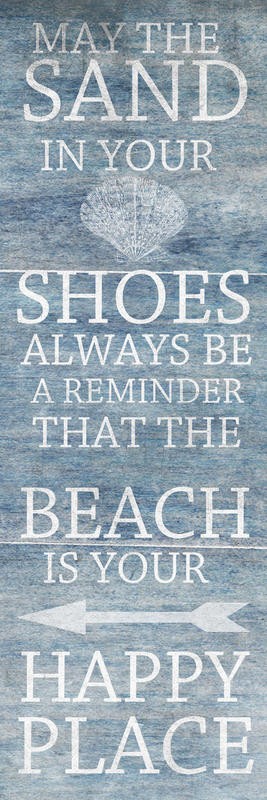 Sheldon Lewis, SAND FROM THE BEACH II (Schild, maritim, Muschel, Wegweiser, Typografie, Sand, Meer, Inspiration, Wunschgröße, Grafik, Badezimmer, Treppenhaus, grau/blau)