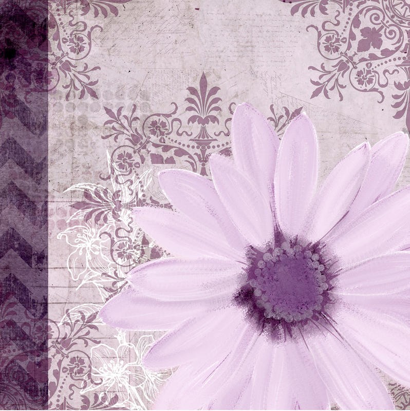 Kimberly Allen, PURPLE BLOOM I (Blume, Blüte, florale Muster, Ornamente, dekorativ, Grafik, Wohnzimmer, Treppenhaus, Schlafzimmer, Wunschgröße, violett/flieder)