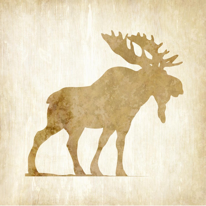 Kimberly Allen, IN THE WILD I (Elch, Silhouette, Schatten, stilisiert, Malerei, Tier, zeitgenössisch, Wohnzimmer, Treppenhaus, Wunschgröße, beige)