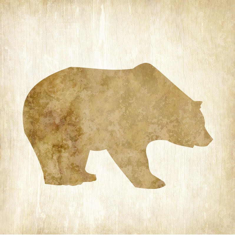 Kimberly Allen, IN THE WILD II (Bär, Silhouette, Schatten, stilisiert, Malerei, Tier, zeitgenössisch, Wohnzimmer, Treppenhaus, Wunschgröße, beige)