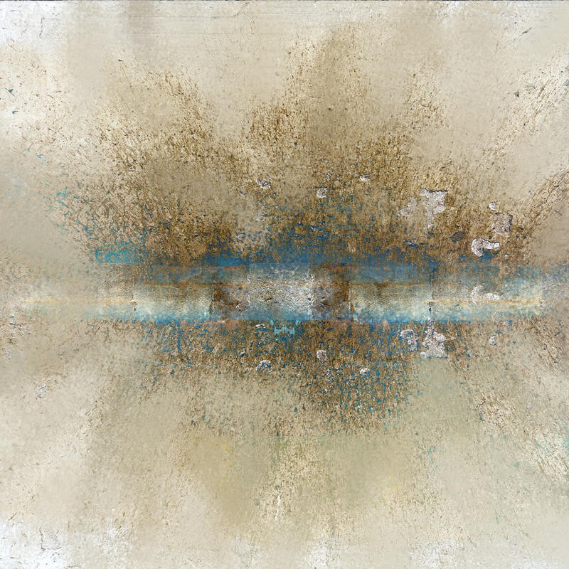 Kimberly Allen, BURST I (Abstrakte Malerei, Energie, Dynamik, Bewegung, Explosion, modern,  Wohnzimmer, Treppenhaus,Büro, Wunschgröße,  beige/türkis)