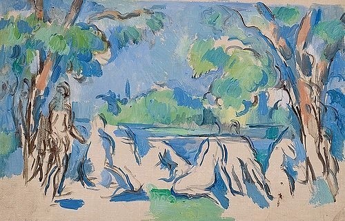 Paul Cézanne, Étude de baigneuses. / Die Badenden, Studie. Ca. 1902-06 (Cézanne,Paul,1839-1906,Christie's Images Ltd,Öl auf Leinwand,20. Jahrhundert,paul cézanne,see,ufer,seeufer,frauen,gestalten,skizze,badende,landschaft,natur,20. Jh.)