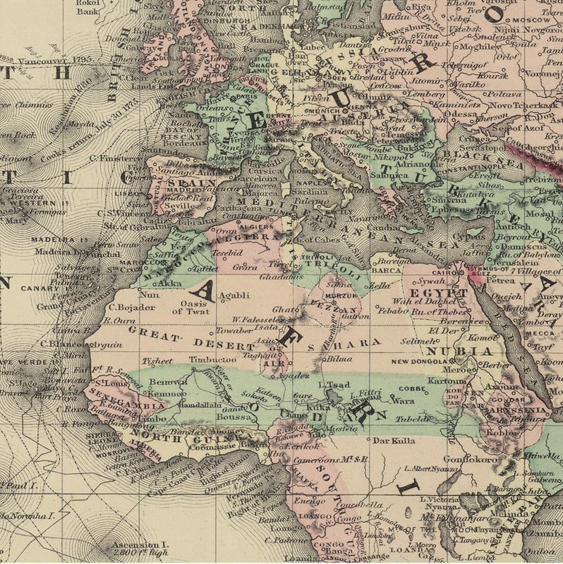 Ophelia & Co, AFRICA MAP (Weltkarte, Afrika, Nostalgie, Grafik, Wunschgröße, Wohnzimmer, Treppenhaus, Büro, bunt)