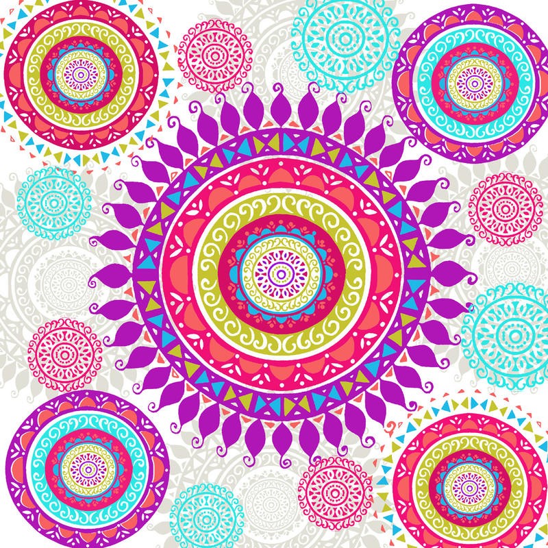 Ophelia & Co, BOHO SPHERES I (Muster, Ornament, Kreise, Hippie, Boho, Sphären, Nostalgie, Vintage, Jugendzimmer, Treppenhaus, Wohnzimmer, Wunschgröße, leuchtend bunt)