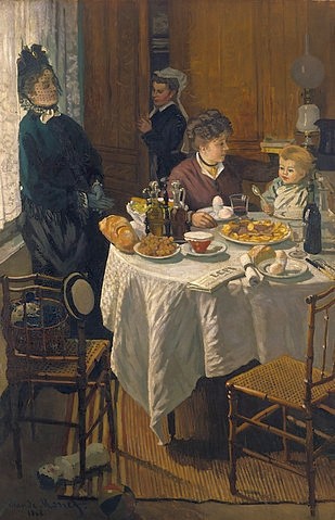 Claude Monet, Das Mittagessen (Le Déjeuner). 1868 (Monet,Claude,1840-1926,Städel Museum,Frankfurt am Main,Öl auf Leinwand,Essen,Mütter,Monet, Claude 1840-1926,Claude Monet,19. Jahrhundert,20. Jahrhundert,Frankreich,französisch,Impressionismus,impressionistisch,Le Dejeuner,Frühstück,Genre,Genremalerei,Szen)