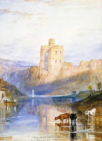 Joseph Mallord William Turner, Norham Castle. Illustration zu Walter Scott's Marmion. 1818 (Bleistift/Aquarell,Christie's Images Ltd,1775-1851,Turner,Joseph Mallord William,England,Ruinen,Flüsse,Turner, Joseph Mallord William 1775-1851,Joseph Mallord William Turner,18. Jahrhundert,19. Jahrhundert,England,englisch,Großbritannien,britisch,Romantik)