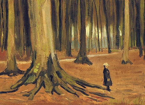 Vincent van Gogh, Ein Mädchen im Wald. 1882. (Wald, Bäume, Baumwurzeln, Mädchen, Menschen, Einsamkeit, Klassische Moderne, Impressionismus, Wohnzimmer, Treppenhaus, Wunschgröße, bunt)