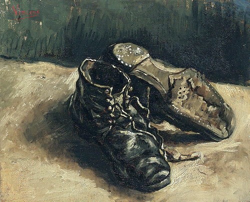Vincent van Gogh, Ein Paar Schuhe. 1886. (Stillleben, alte Schuhe, Männerschuhe, derb, Sohlen, Klassische Moderne, Impressionismus, Wohnzimmer, Treppenhaus, Wunschgröße, bunt)