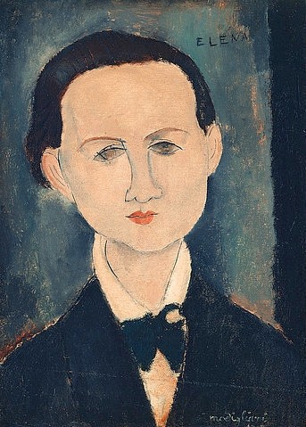 Amadeo Modigliani, Elena Povolozky. 1917 (Modigliani,Amadeo,1884-1920,Christie's Images Ltd,Öl auf Leinwand,19. Jahrhundert,20. Jahrhundert,Portrait,Amedeo Modigliani,Hélène Joséphine Bernier Povolozky,androgyn,Elena,schwarz,schwarzhaarig,kurzhaarig,kurze Haare,Kurzhaarfrisur,Anzug,Fliege,blass,L)