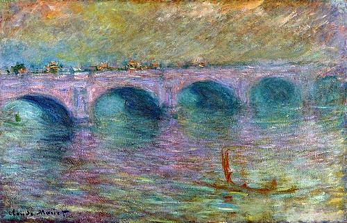 Claude Monet, Waterloo Bridge im Nebel (Waterloo Bridge, Brouillard). 1903 (Monet,Claude,1840-1926,Christie's Images Ltd,Öl auf Leinwand,19. Jahrhundert,20. Jahrhundert,Impressionismus,Claude Monet,Bogenbrücke,Brücke,London,Themse,Nebel,Wetter,impressionistisch,Atmosphäre,atmosphärisch,Fluss, französischer,Impressionismus,französ)