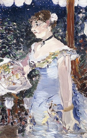 Édouard Manet, Die Café-Sängerin (Chanteuse de Café-concert). 1879 (Fau, Sängerin, Blumenstrauß, Anerkennung,  Abendszene, Nacht, Kaffeehaus, Impressionismus, Wohnzimmer, Klassiker, Wunschgröße, bunt,)