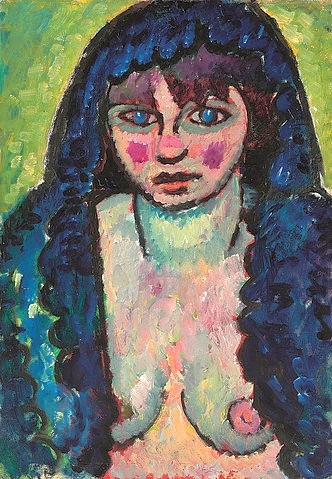 Alexej von Jawlensky, Frauenbildnis. Um 1912 (Klassische Moderne,  Expressionismus, Portrait, Aktmalerei, Brüste, Frau, Malerei,  Wohnzimmer, Treppenhaus, Wunschgröße, bunt)