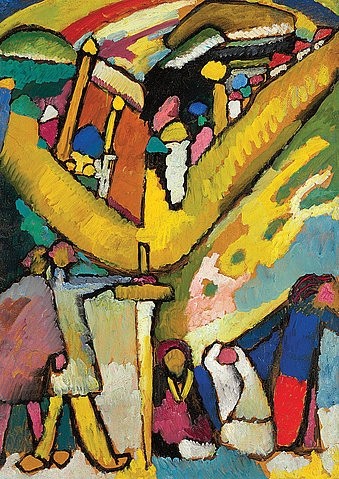 Wassily Kandinsky, Studie für Improvisation 8. 1909 (Kandinsky,Wassily,1866-1944,Christie's Images Ltd,Öl/Karton,auf Leinwand aufgezogen,20. Jahrhundert,Wassily Kandinsky,Improvisation acht,Studie,bunt,Schwert,farbenfroh)